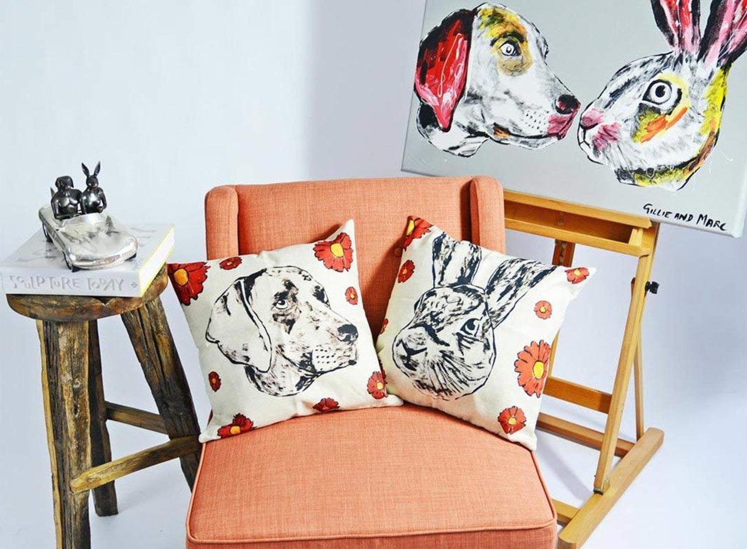 Direct from artists Art home wares cushion dogman pillow GILLIE AND MARC