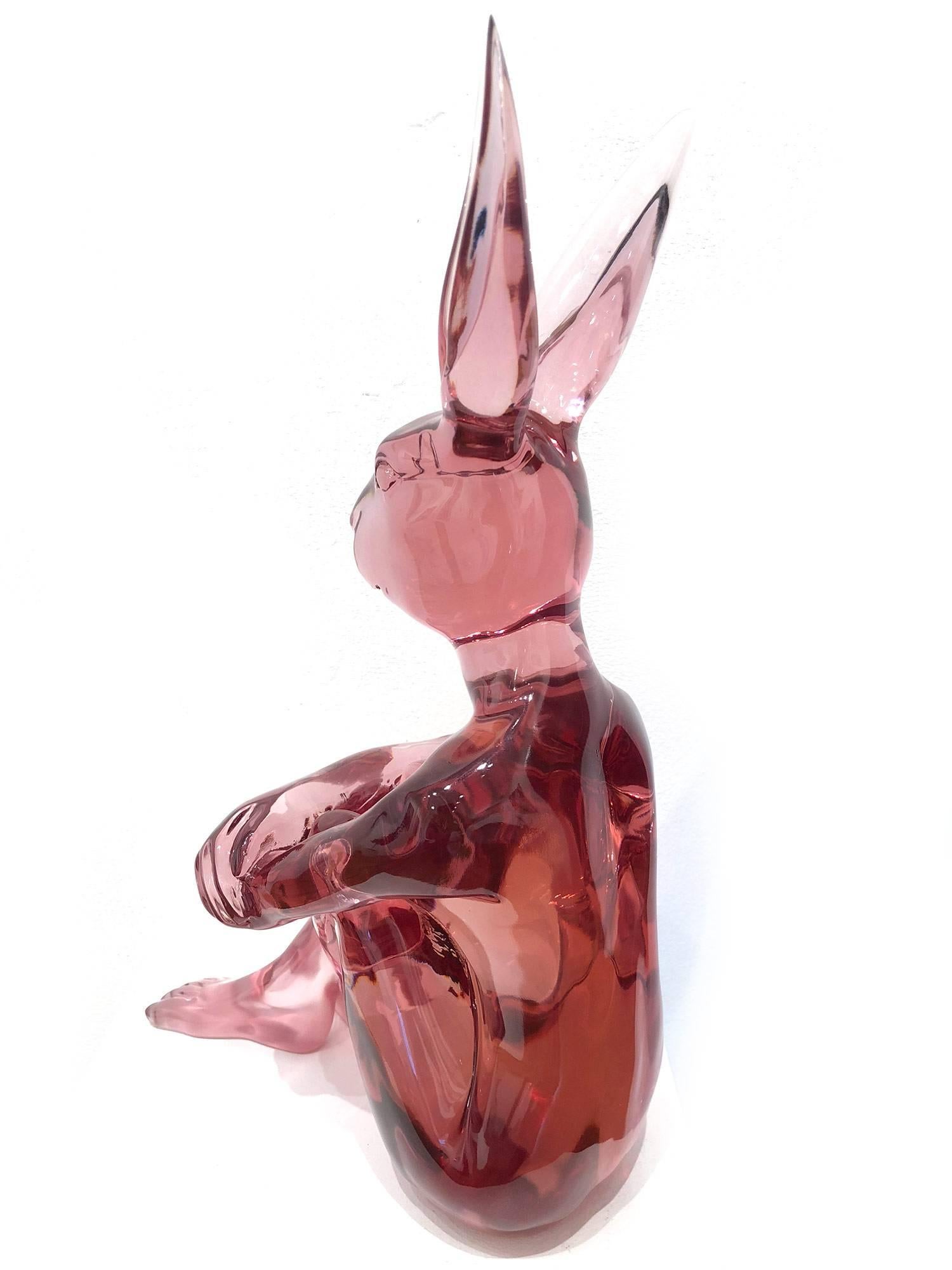 A whimsical yet very strong piece depicting the Rabbitgirl from Gillie and Marc's iconic figures of the Dog/Bunny Human Hybrid, which has picked up much esteem across the globe. Here we find Rabbitgirl sitting crossed legged in a bright and fun Pink