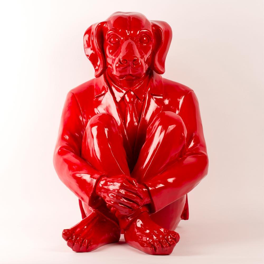 Gillie and Marc Schattner Figurative Sculpture - Pop Animal Art - Sculpture - Fibreglass - Gillie and Marc - Dog Man - Suit  Red