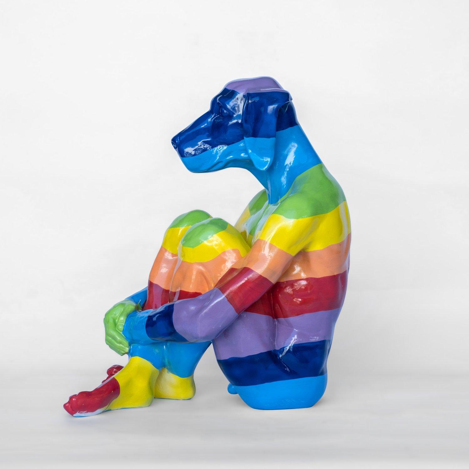 Animal Pop Art - Sculpture - Fibreglass - Gillie and Marc - Dogman - Rainbow For Sale 2