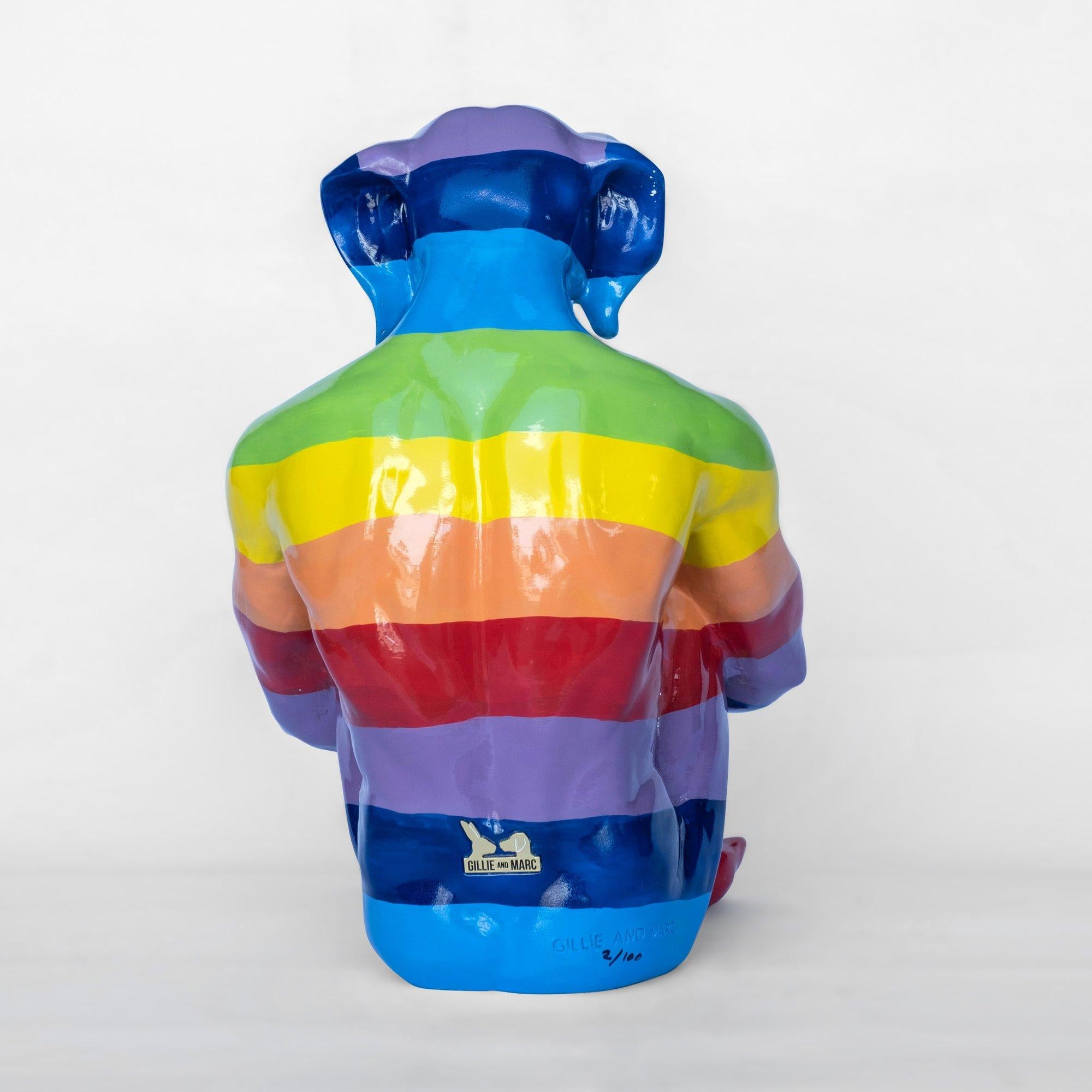 Animal Pop Art - Sculpture - Fibreglass - Gillie and Marc - Dogman - Rainbow For Sale 4