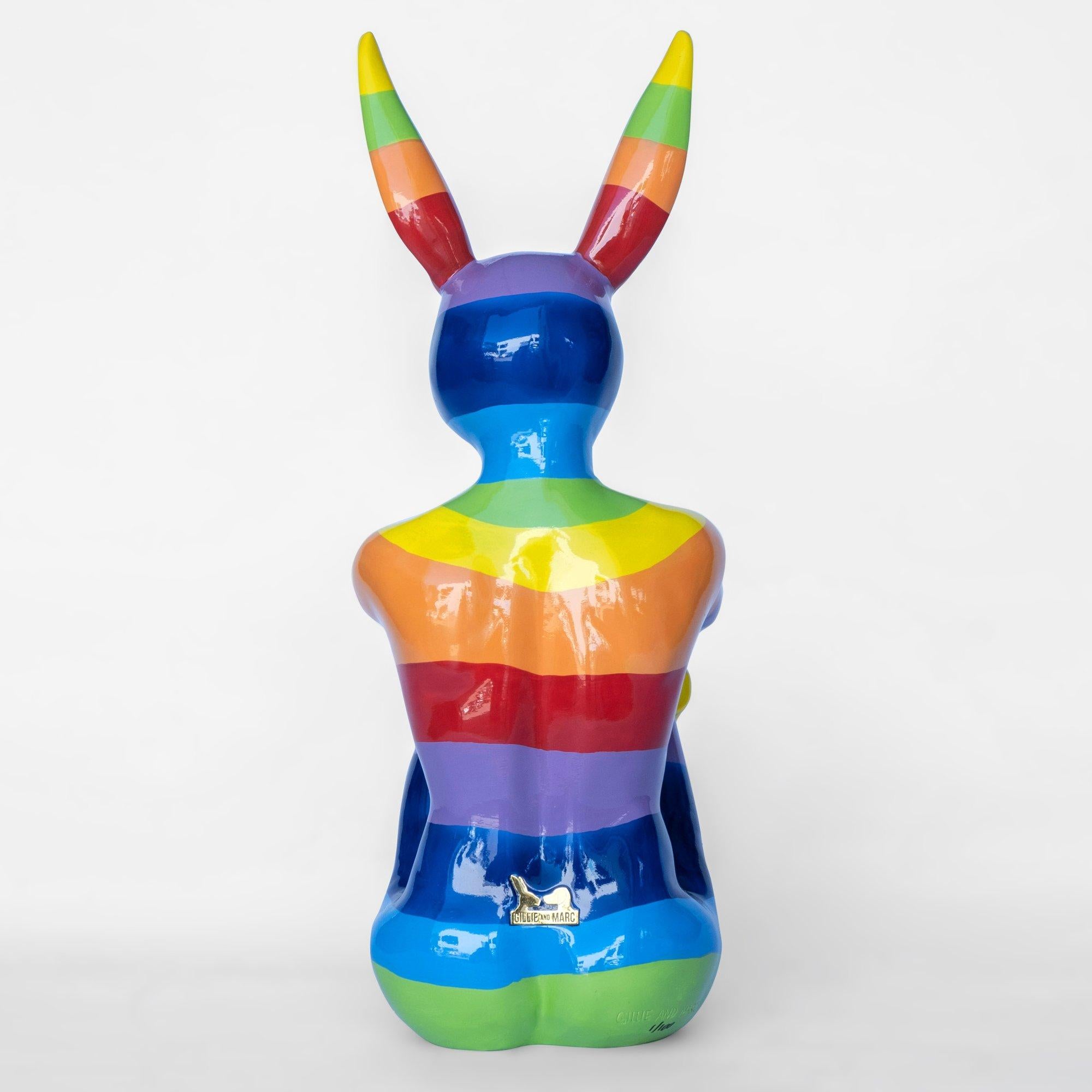 Animal Pop Art - Sculpture - Fibreglass - Gillie and Marc - Rabbitwoman Rainbow For Sale 3