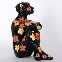Pop Art - Sculpture - Art - Resin - Gillie and Marc - Black with Flowers - Pup