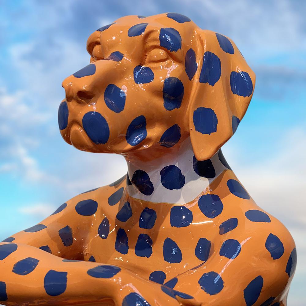 Resin Animal Sculpture - Art - Resin - Gillie and Marc - Blue Dots - Orange Pup - Brown Figurative Sculpture by Gillie and Marc Schattner