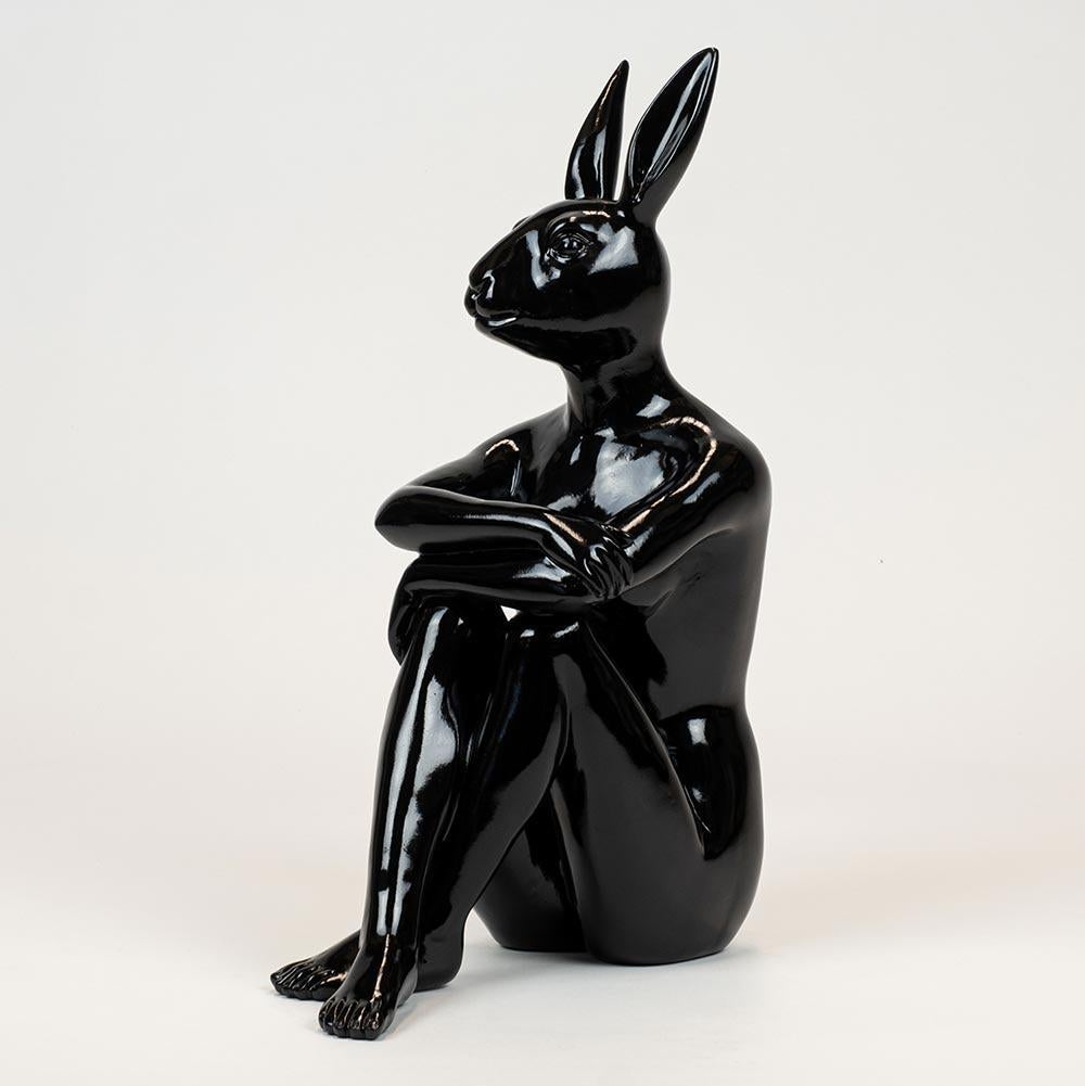 Gillie and Marc Schattner Figurative Sculpture - Authentic Limited Ed. Black Resin Cool Bunny City  Sculpture, by Gillie and Marc
