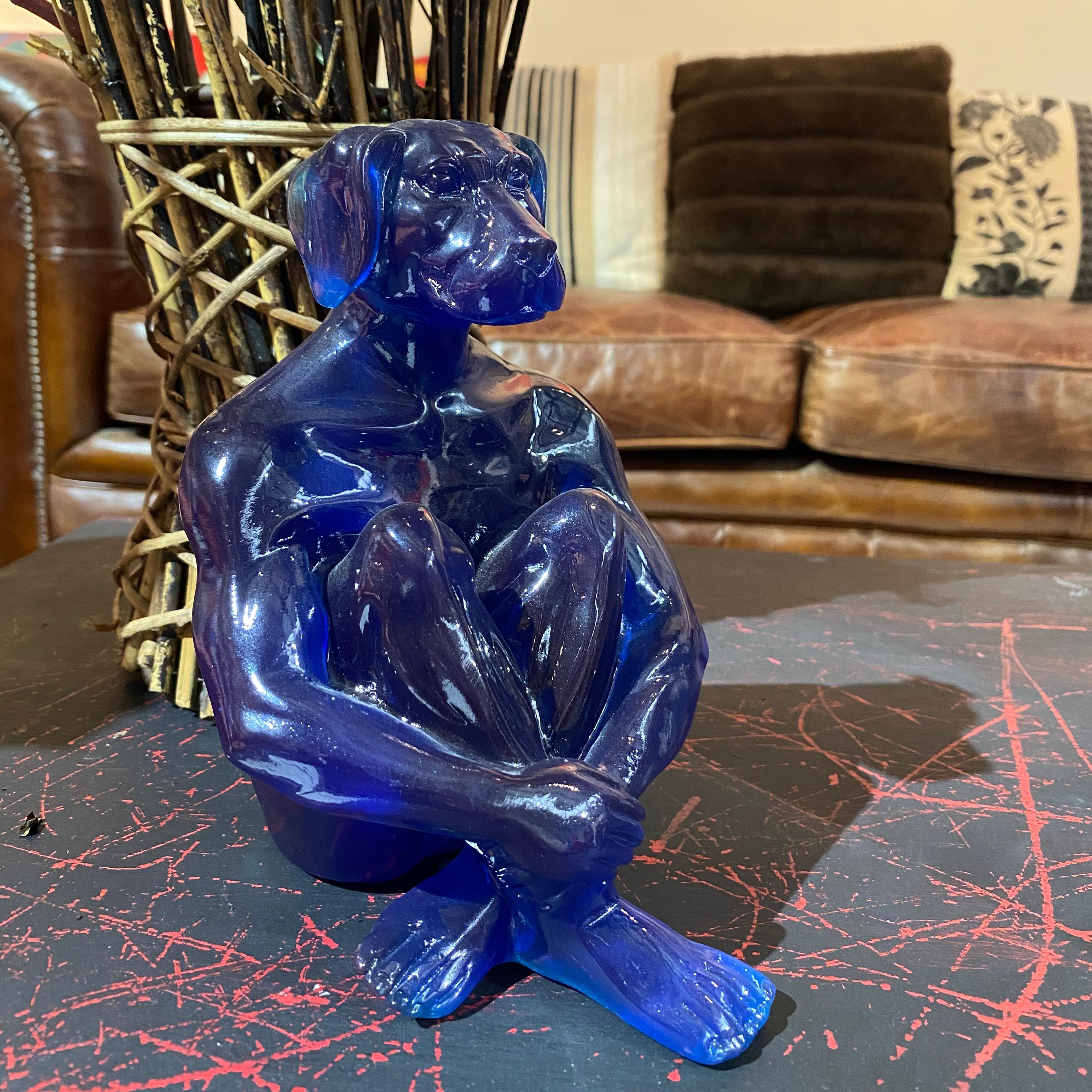 Resin Animal Sculpture - Art - Gillie and Marc - Love - Rabbit - Dog - Blue For Sale 1