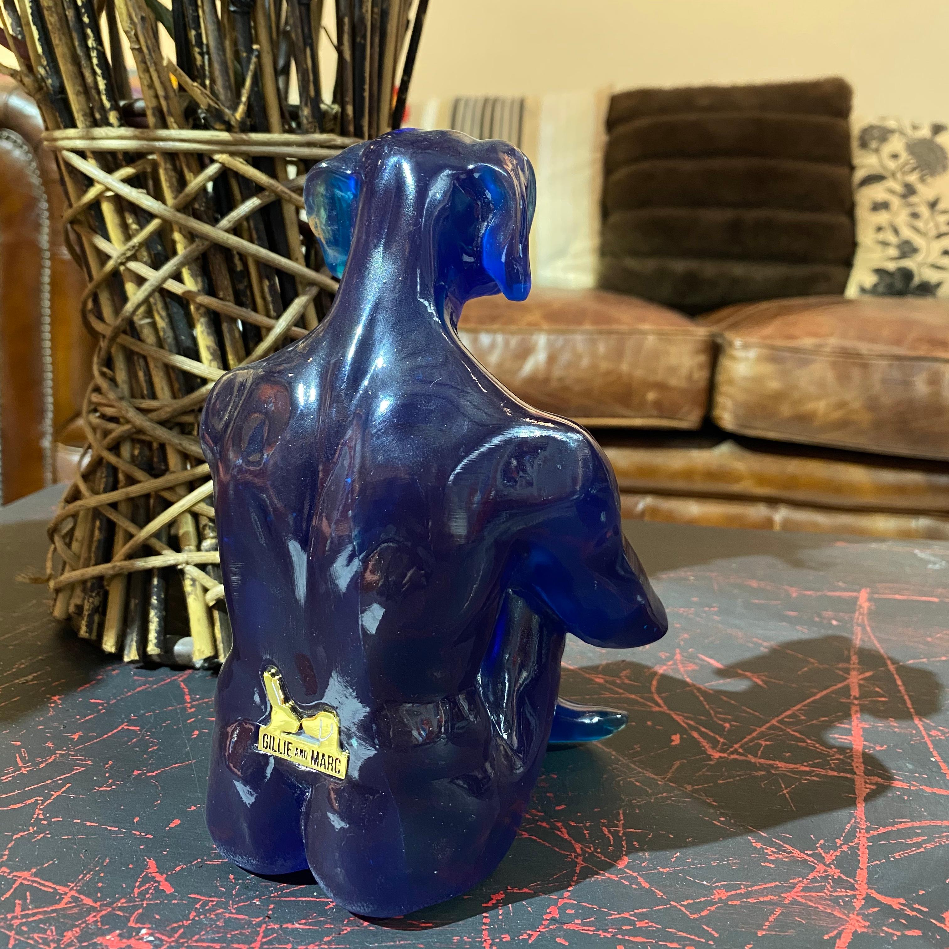 Resin Animal Sculpture - Art - Gillie and Marc - Love - Rabbit - Dog - Blue For Sale 2