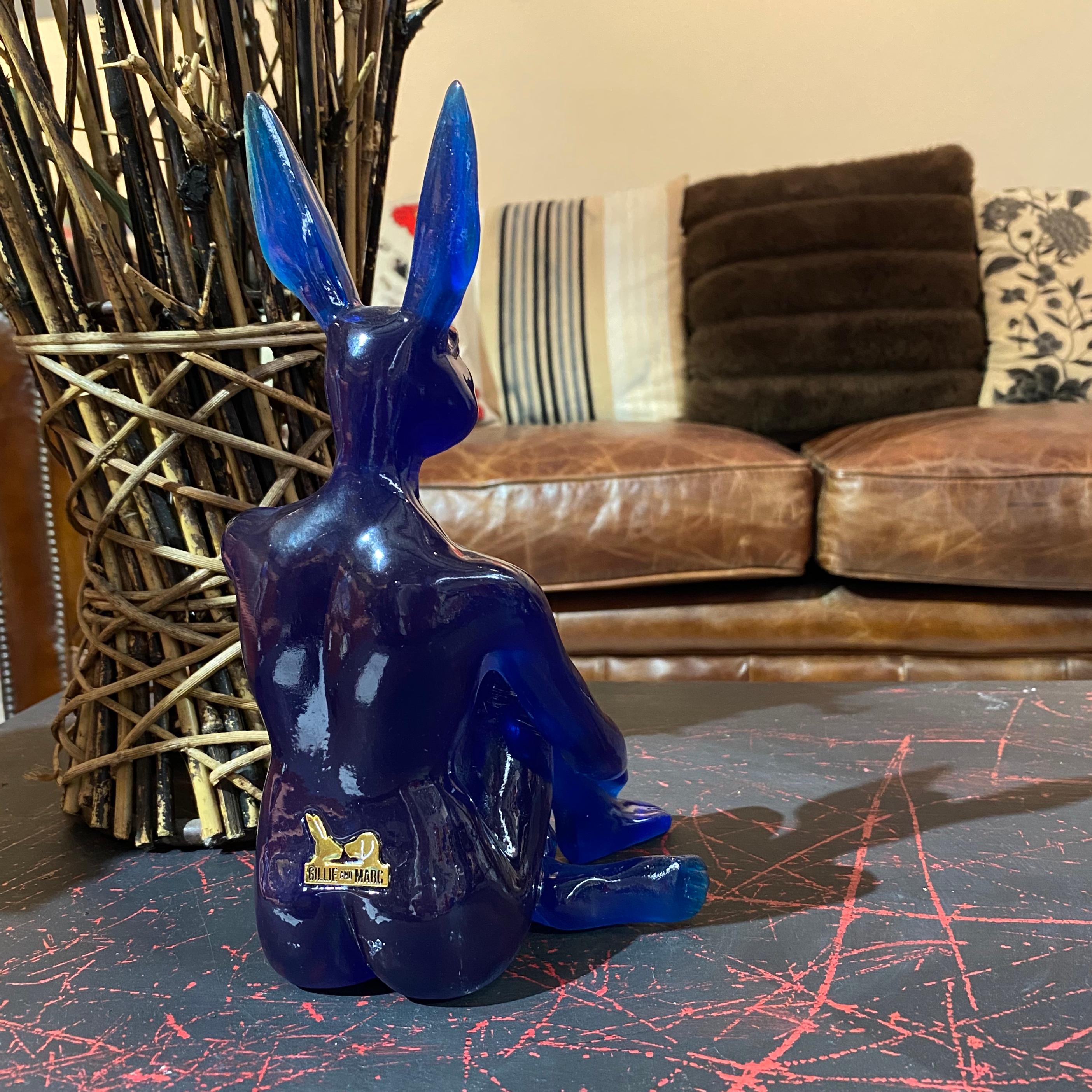 Resin Animal Sculpture - Art - Gillie and Marc - Love - Rabbit - Dog - Blue For Sale 3