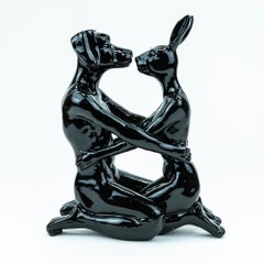 Resin Sculpture - Limited Edition - Gillie and Marc - Kiss - Dog Rabbit - Black