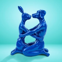 Resin Sculpture - Limited Edition - Gillie and Marc - Kiss - Dog Rabbit - Blue