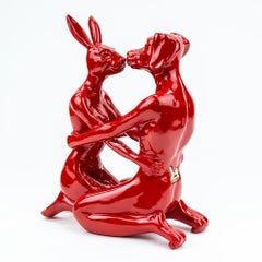 Resin Sculpture - Limited Edition - Gillie and Marc - Kiss - Dog - Rabbit - Red