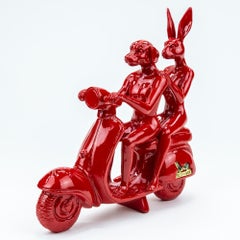 Resin Sculpture - Limited Edition - Gillie and Marc - Vespa - Dog - Rabbit - Red