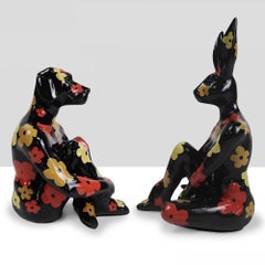 Resin Sculpture - Pop Art - Gillie and Marc - Mini Rabbit and Dog - Set - Black