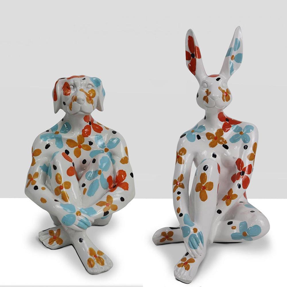 Gillie and Marc Schattner Figurative Sculpture - Resin Animal Sculpture - Pop Art - Gillie and Marc - Mini Rabbit - Dog - White