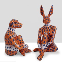 Scultura animale in resina - Pop Art - Gillie e Marc - Mini cane coniglio - Dot blu