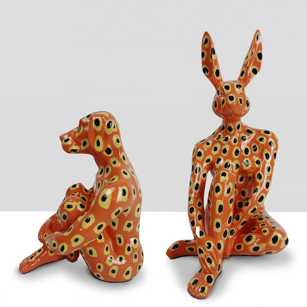 Authentic Resin Splash Mini Rabbit and Dog with Gold Patina by Gillie and Marc - Sculpture by Gillie and Marc Schattner