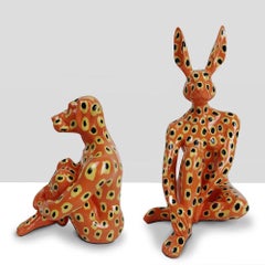 Resin Sculpture - Pop Art - Gillie and Marc - Mini Rabbit Dog - Yellow Dot - Set