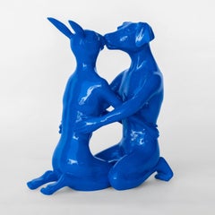 Resin Animal Sculpture - Pop - Gillie and Marc - Nude - Kiss - Embrace - Blue