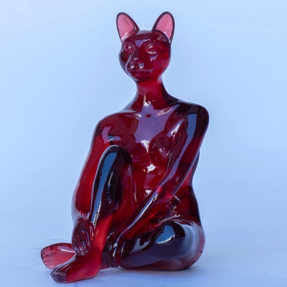 Resin Sculpture - Pop Art - Gillie and Marc - Nude - Mini Catwoman - Red Clear