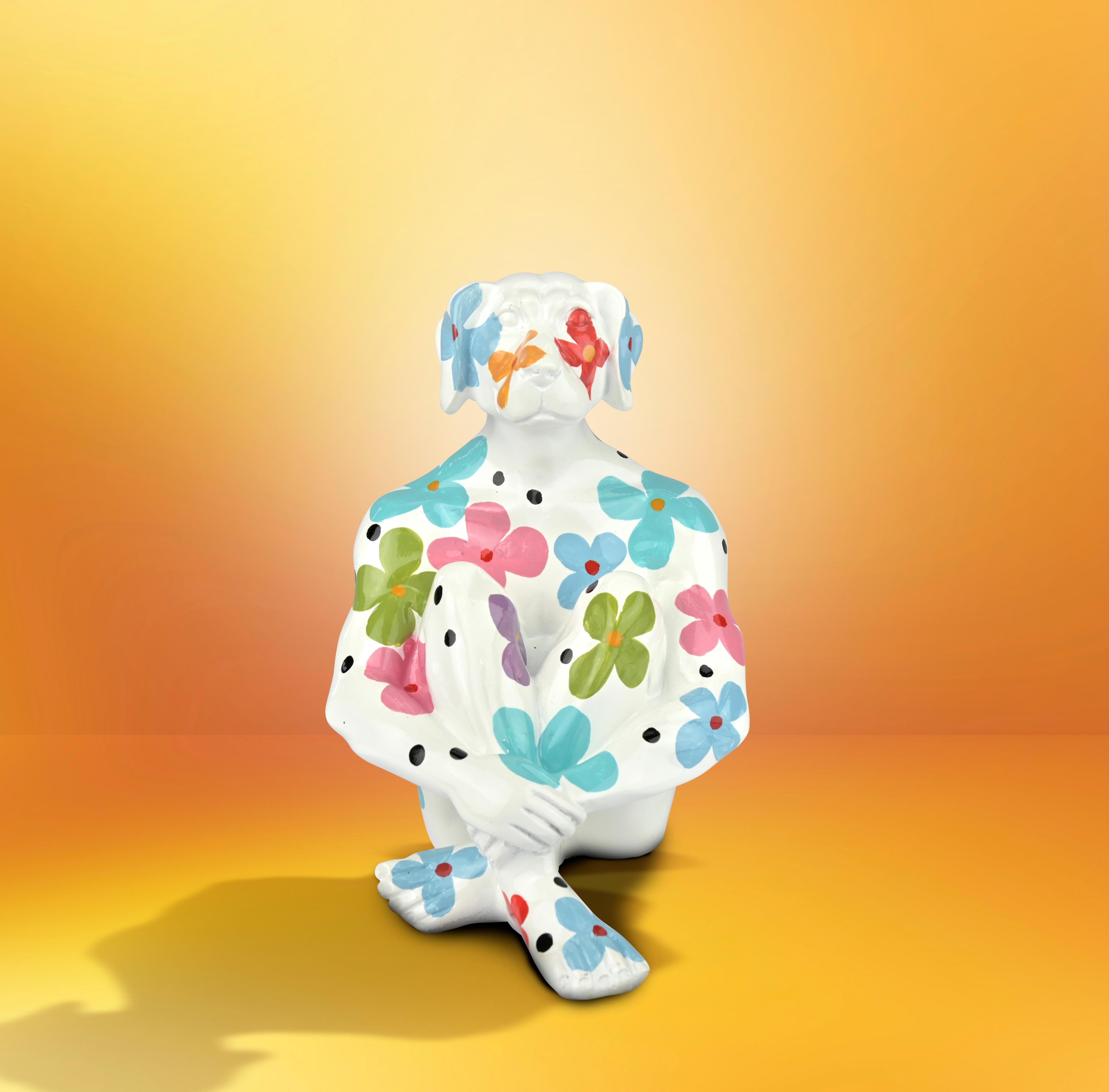 Resin Animal Sculpture - Pop- Gillie & Marc - Mini Rabbit Dog - Flower Power 7