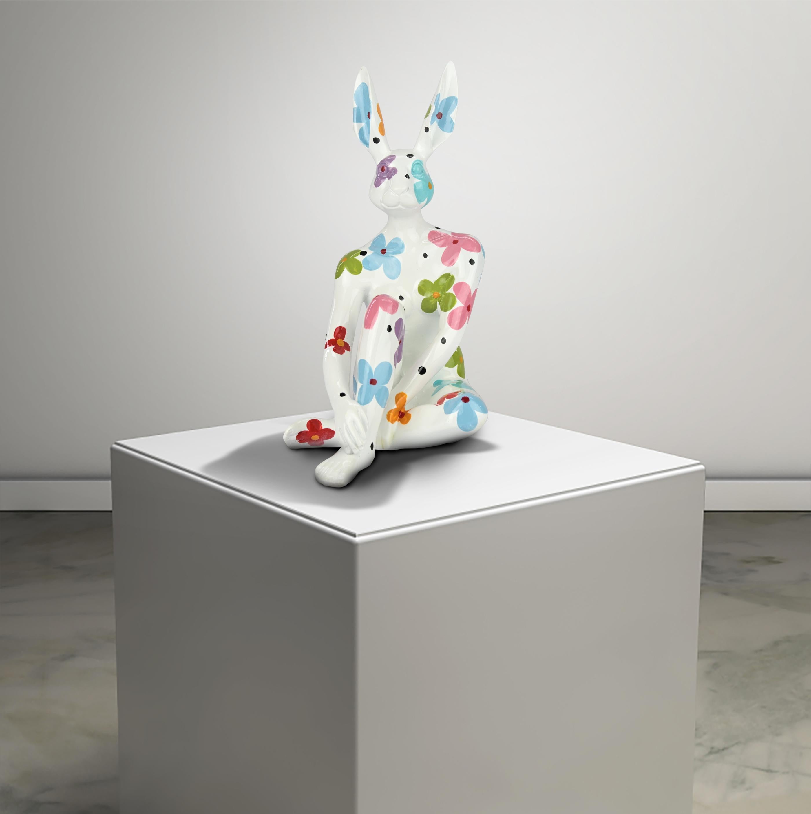 Resin Animal Sculpture - Pop- Gillie & Marc - Mini Rabbit Dog - Flower Power 10