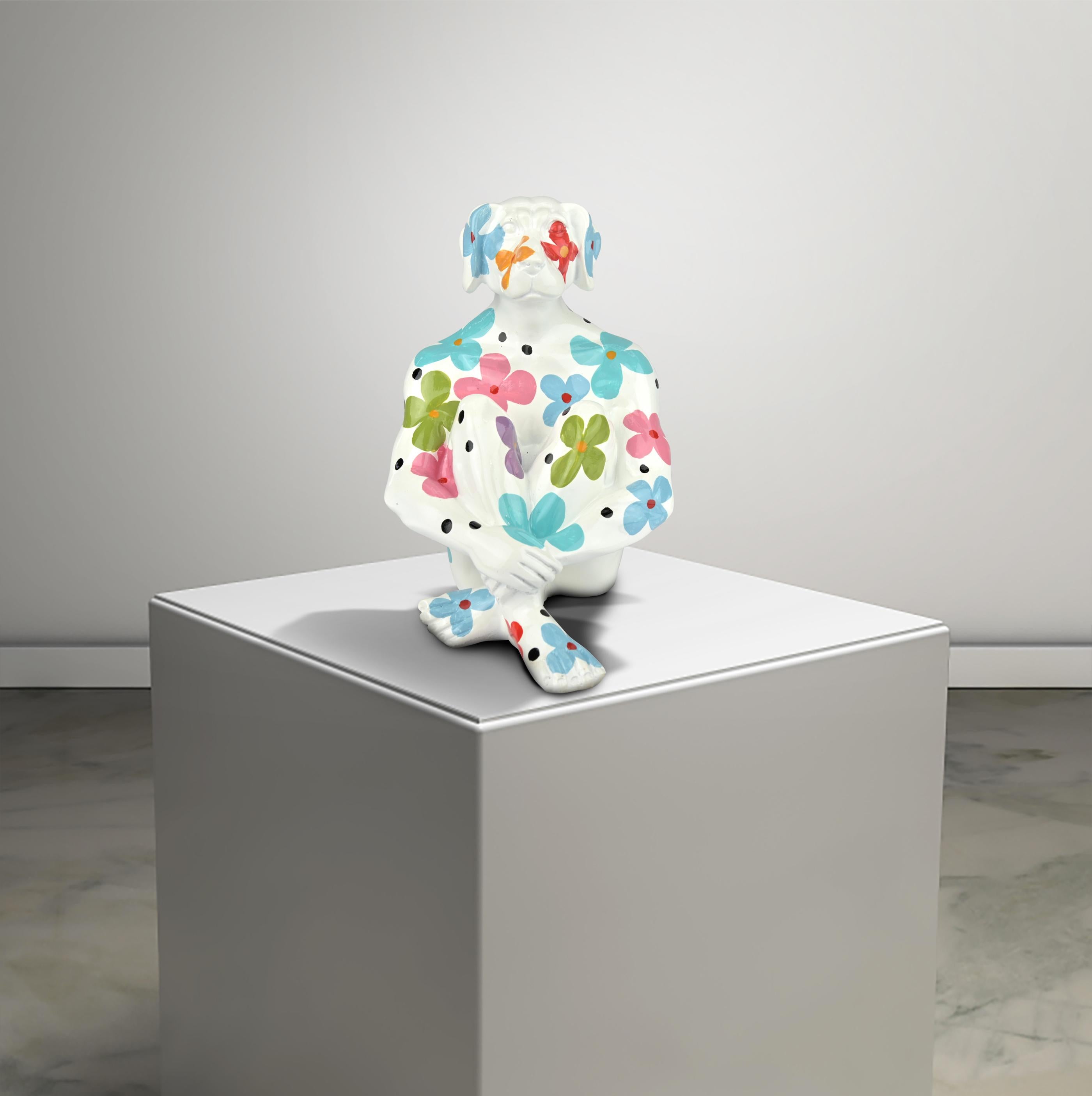 Resin Animal Sculpture - Pop- Gillie & Marc - Mini Rabbit Dog - Flower Power 13
