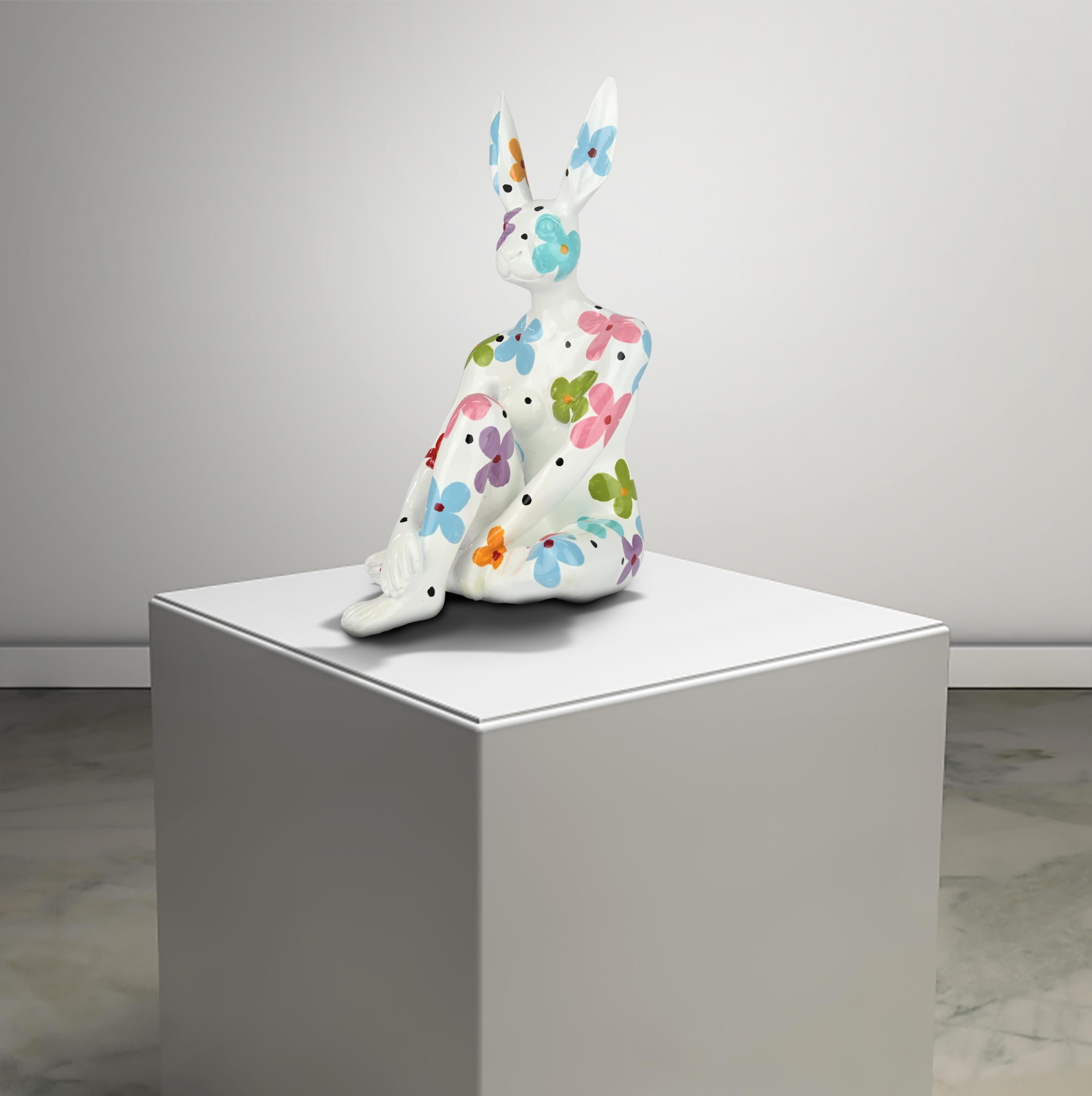 Resin Animal Sculpture - Pop- Gillie & Marc - Mini Rabbit Dog - Flower Power 15