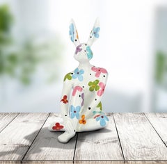 Resin Animal Sculpture - Pop- Gillie & Marc - Mini Rabbit Dog - Flower Power