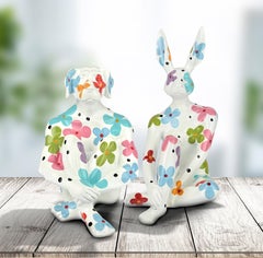 Resin Sculpture - Pop Art - Gillie & Marc - Mini Rabbit Dog - Flower Power - Set