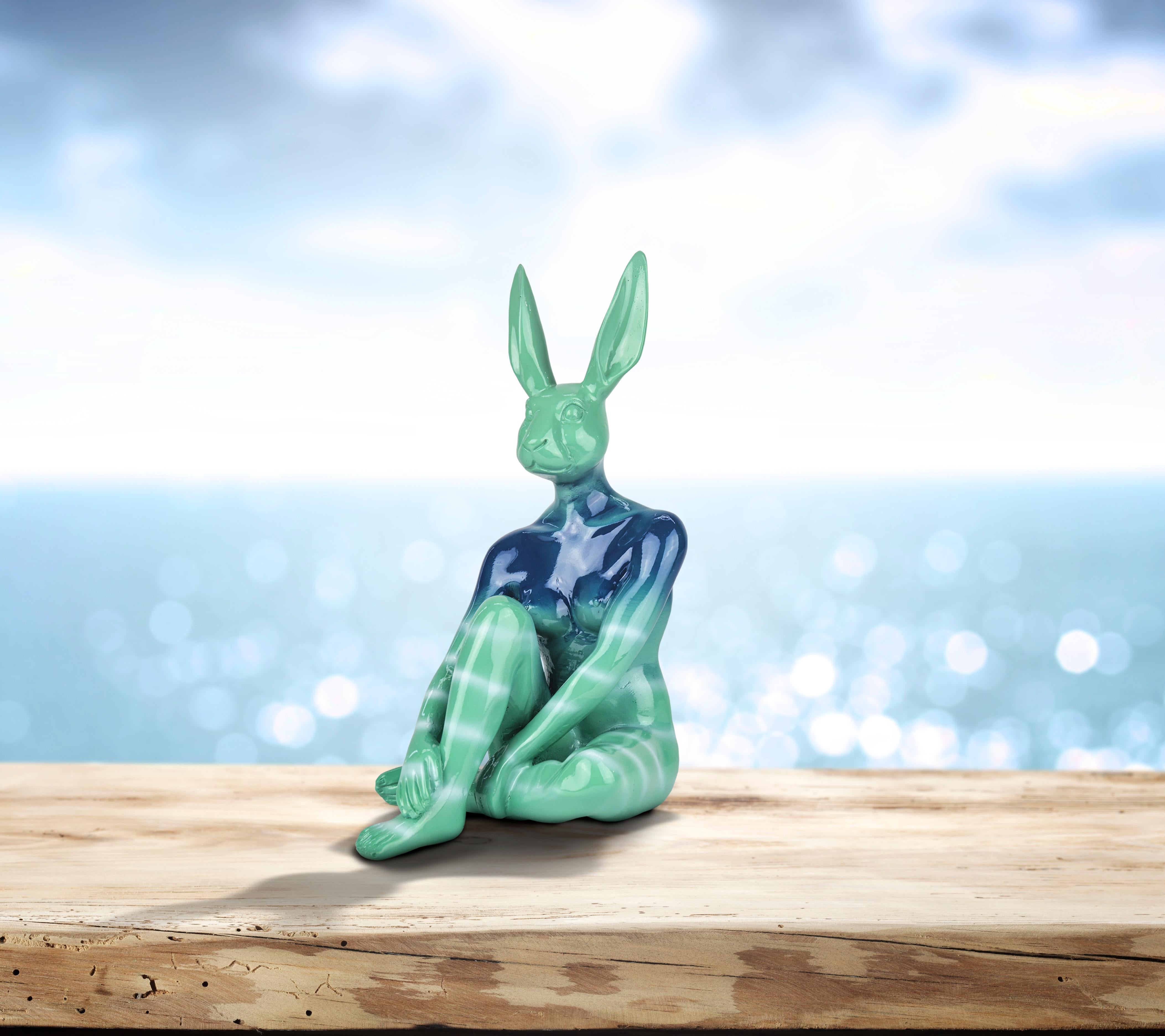 Resin Animal Sculpture - Pop - Gillie & Marc - Mini Rabbit Dog - Ocean Blue -Set 2