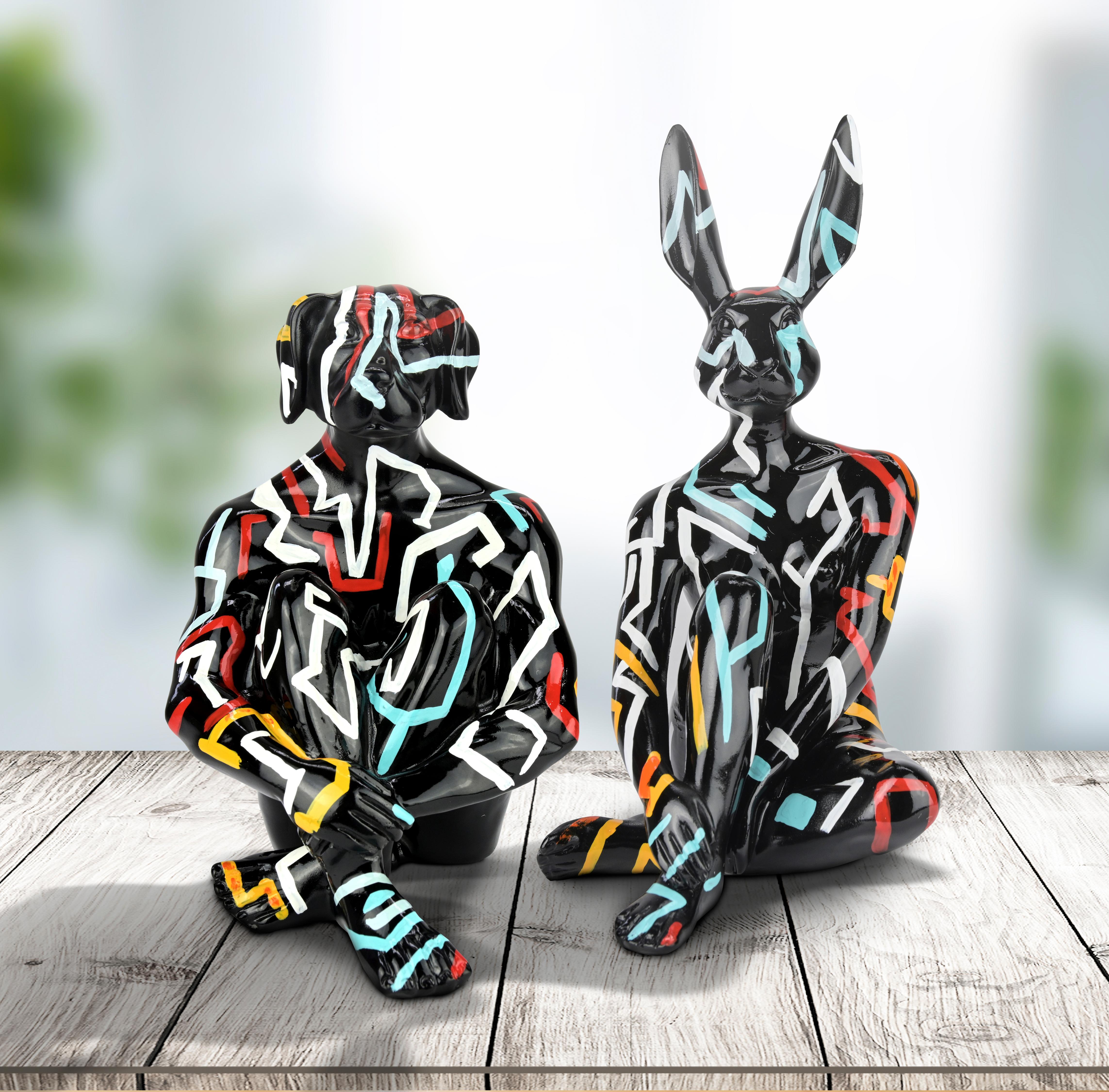 Gillie and Marc Schattner Figurative Sculpture - Resin Animal Sculpture - Pop - Gillie & Marc - Mini Rabbit Dog - Retro Funk -Set
