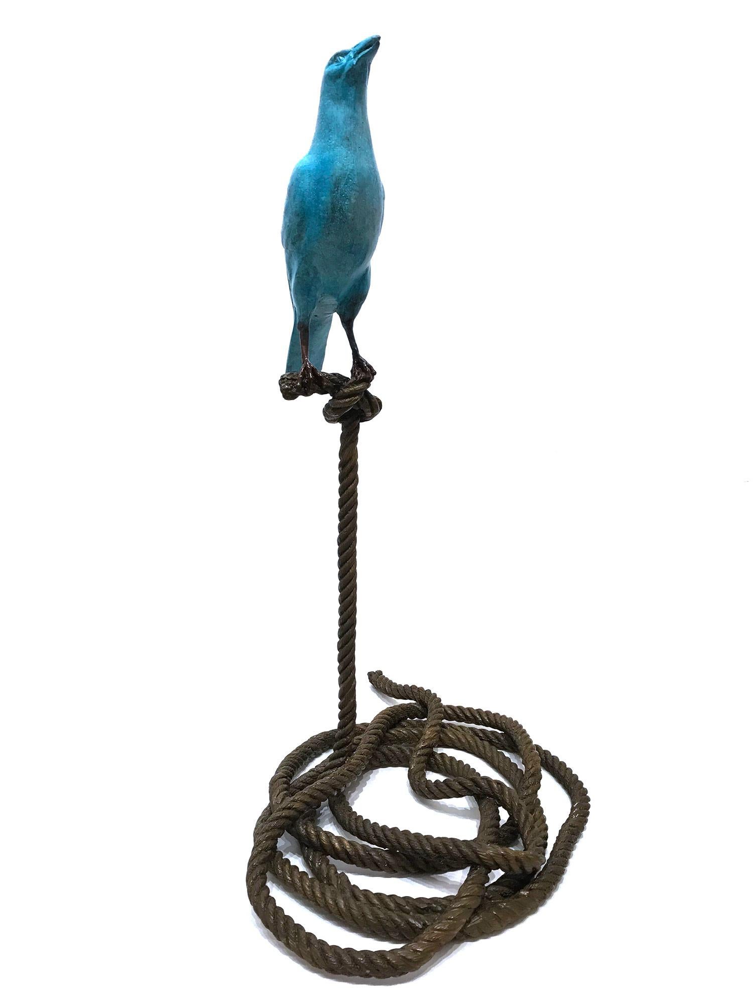 Roger, The Magpie on Rope - Sculpture by Gillie and Marc Schattner