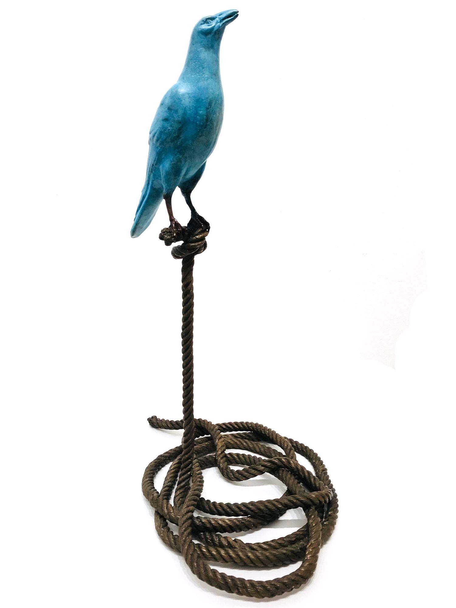Roger, The Magpie on Rope - Contemporary Sculpture by Gillie and Marc Schattner
