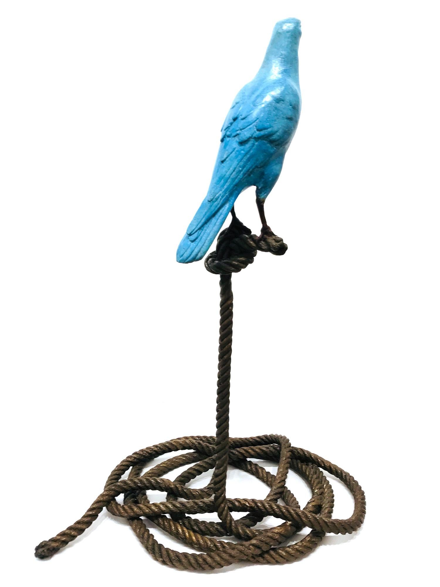 Roger, The Magpie on Rope - Gold Abstract Sculpture by Gillie and Marc Schattner