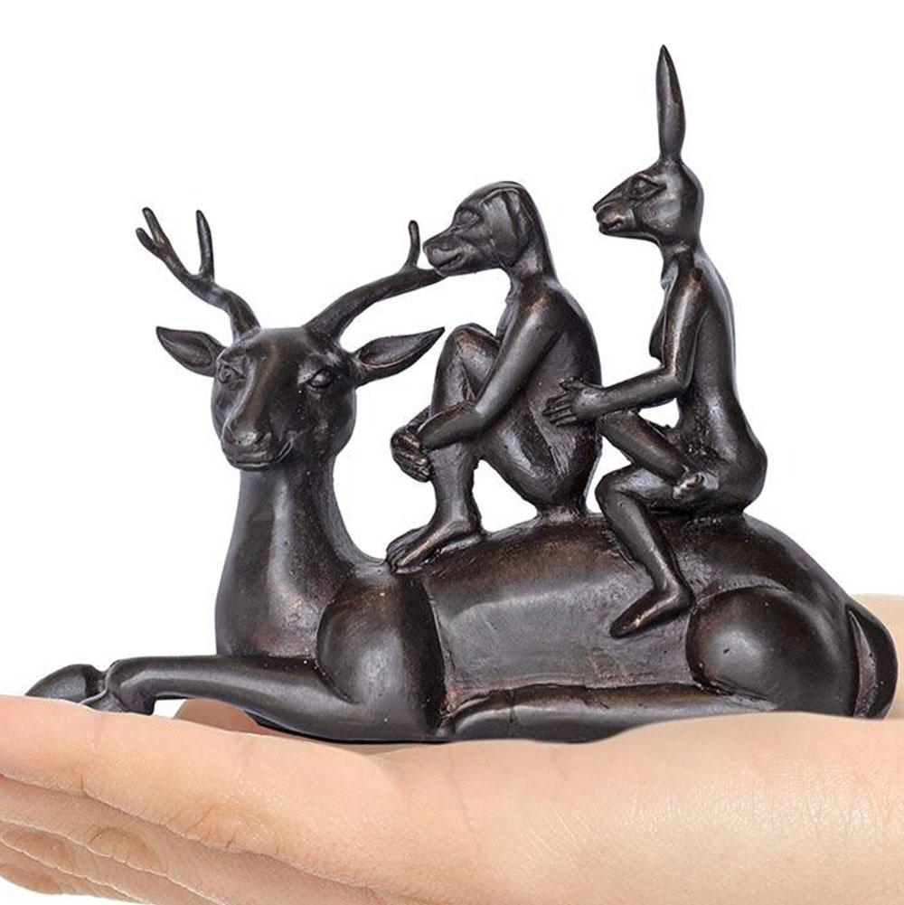 Animal Sculpture - Art - Bronze - Gillie and Marc - Deer Riders - Pocket - Gold Figurative Sculpture by Gillie and Marc Schattner