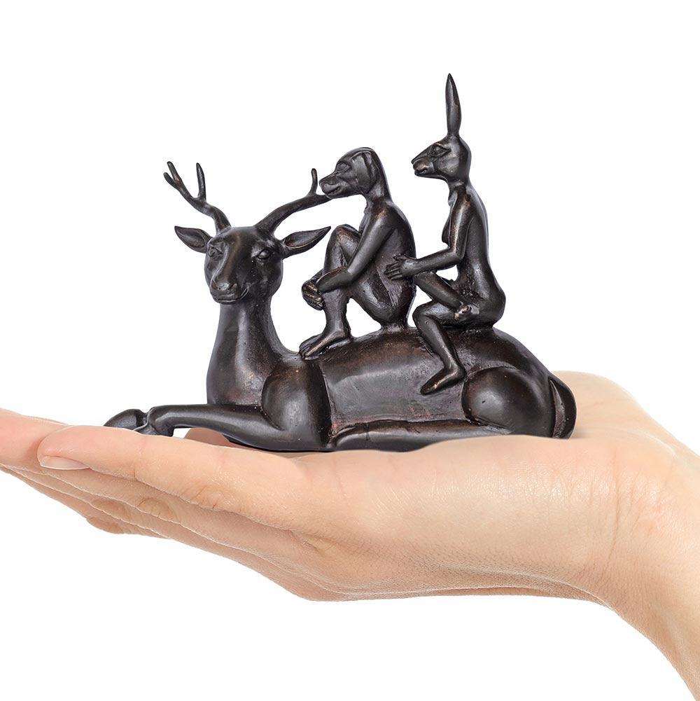 Gillie and Marc Schattner Figurative Sculpture - Animal Sculpture - Art - Bronze - Gillie and Marc - Deer Riders - Pocket