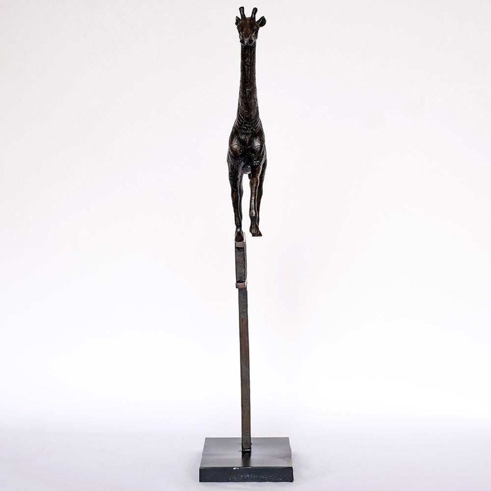 Animal Sculpture - Art - Bronze - Gillie and Marc - Giraffe Ladder - Wildlife - Gold Figurative Sculpture by Gillie and Marc Schattner