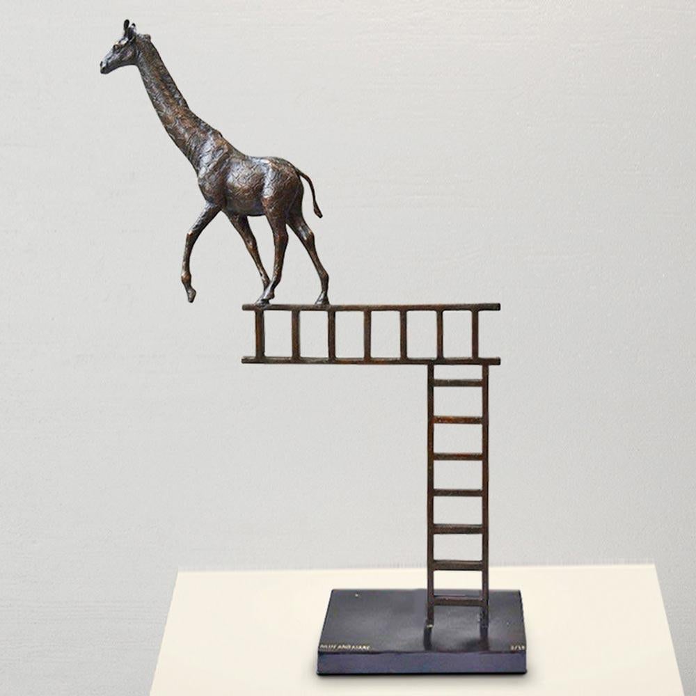 Gillie and Marc Schattner Figurative Sculpture - Animal Sculpture - Art - Bronze - Gillie and Marc - Giraffe Ladder - Wildlife