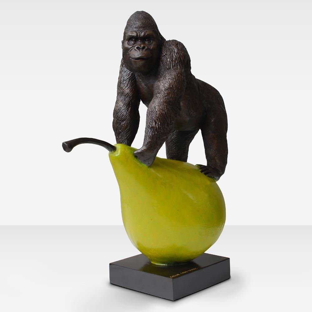 Title: Gorillas will pair for life (Gorilla on green pear)
Authentic bronze sculpture
Limited Edition

World Famous Contemporary Artists: Husband and wife team, Gillie and Marc, are New York and Sydney-based contemporary artists who collaborate to