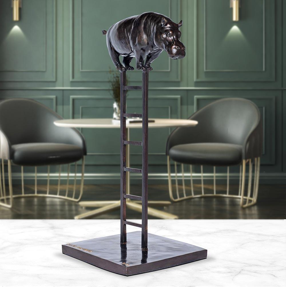 Animal Sculpture - Art - Bronze - Gillie and Marc - Hippo - Ladder - Wildlife 1