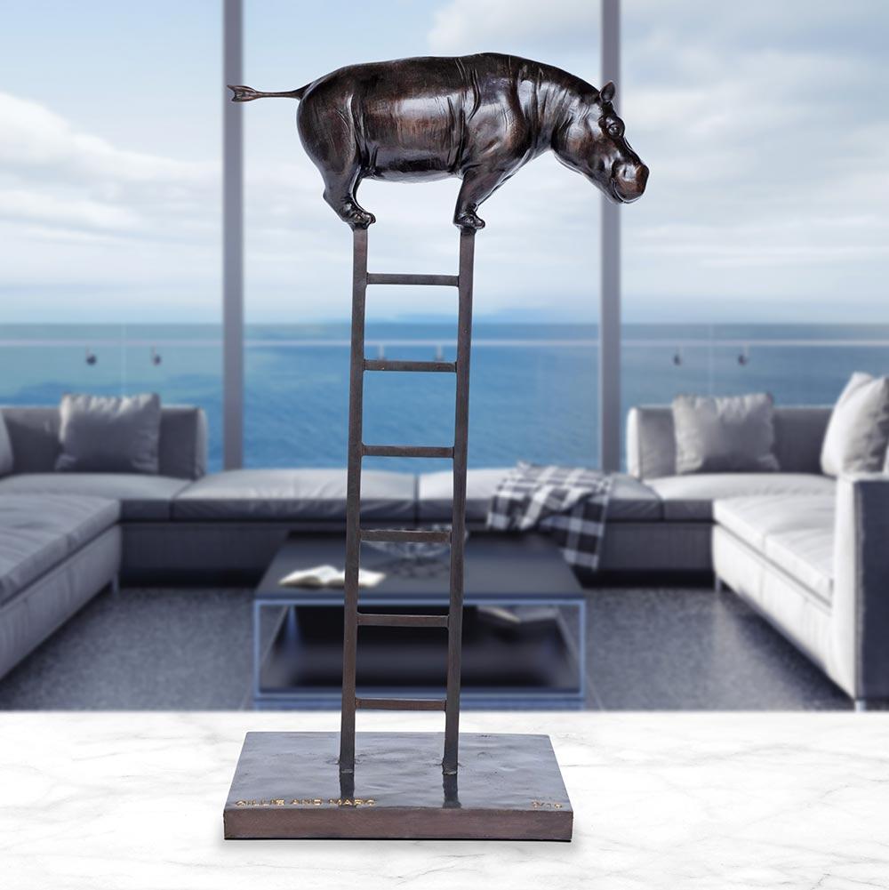 Animal Sculpture - Art - Bronze - Gillie and Marc - Hippo - Ladder - Wildlife 2