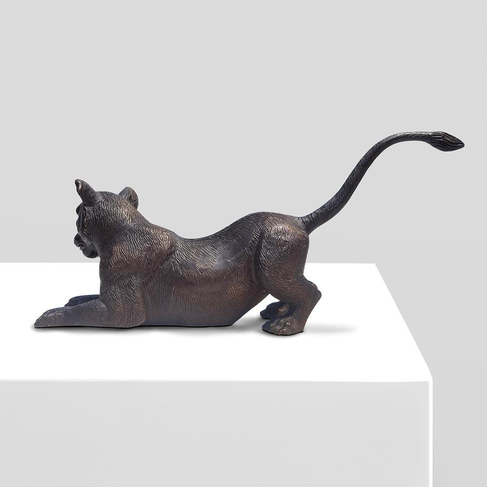 Authentic Bronze The Cub Crouched Low by Gillie and Marc - Contemporary Art by Gillie and Marc Schattner