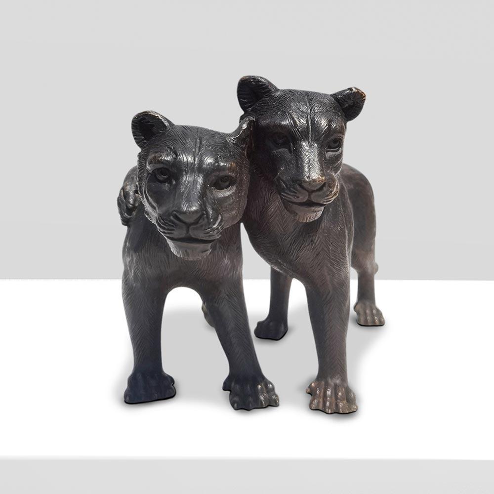 Authentic Bronze The Cubs Cuddled Pocket Sculpture by Gillie and Marc - Gold Figurative Sculpture by Gillie and Marc Schattner