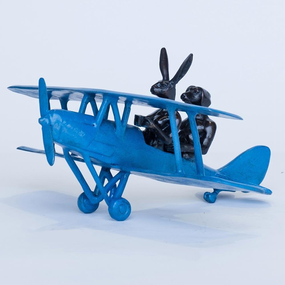 Animal Sculpture - Bronze - Gillie and Marc - Mini Blue Plane - Love Travel For Sale 4