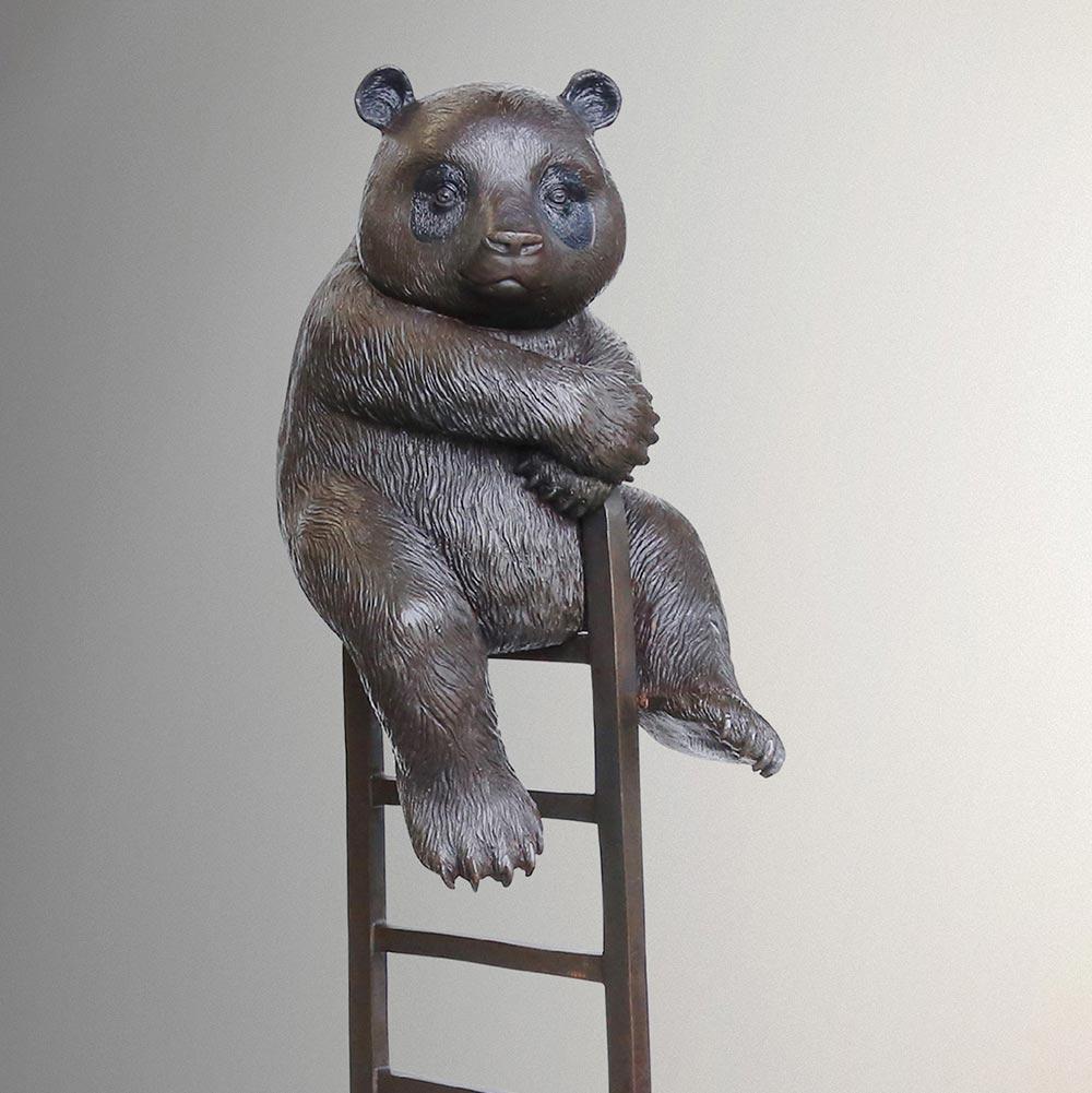 Authentic Bronze Panda reaches new heights sculpture by Gillie and Marc - Sculpture by Gillie and Marc Schattner