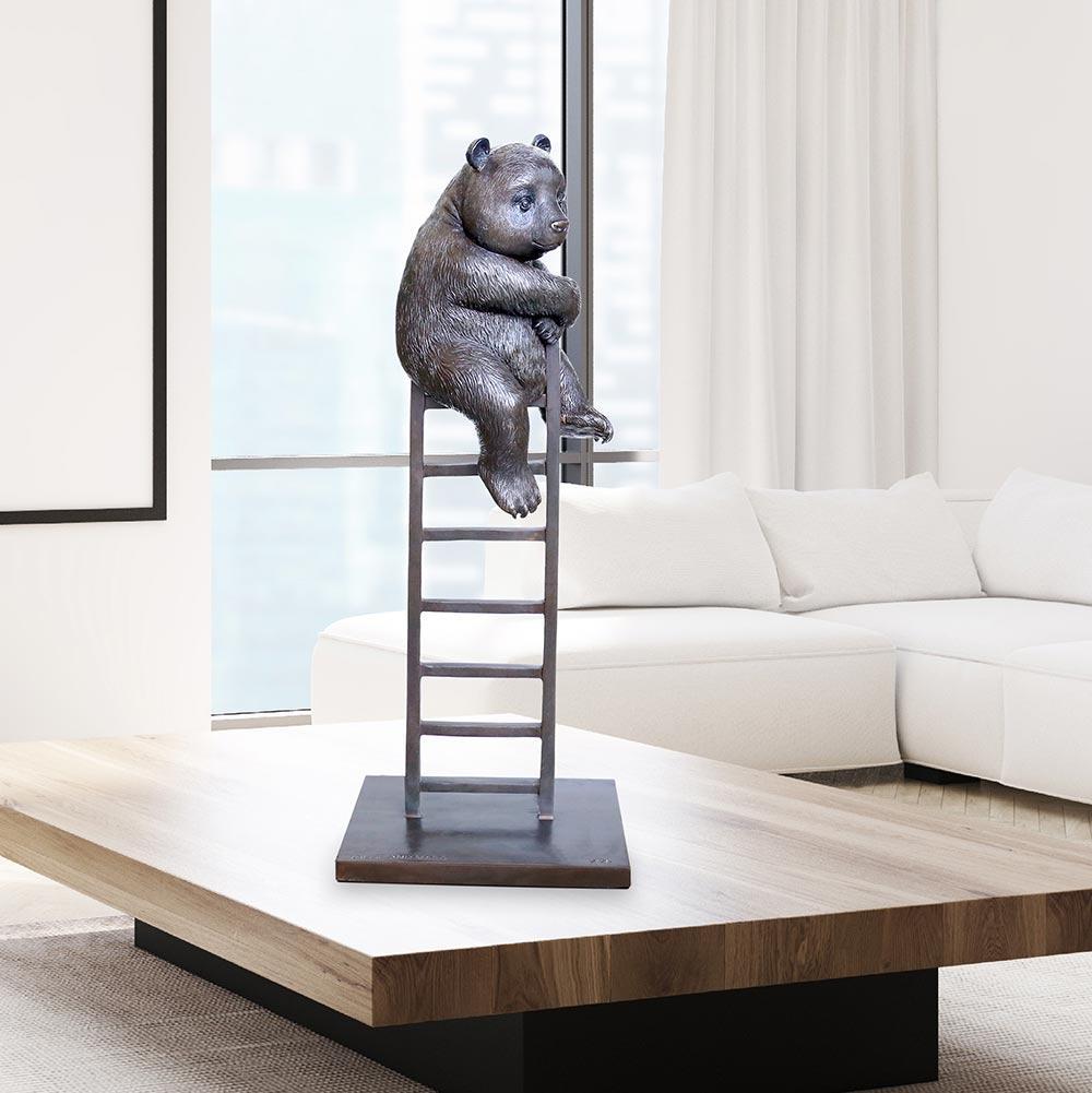 Authentic Bronze Panda reaches new heights sculpture by Gillie and Marc - Gold Figurative Sculpture by Gillie and Marc Schattner