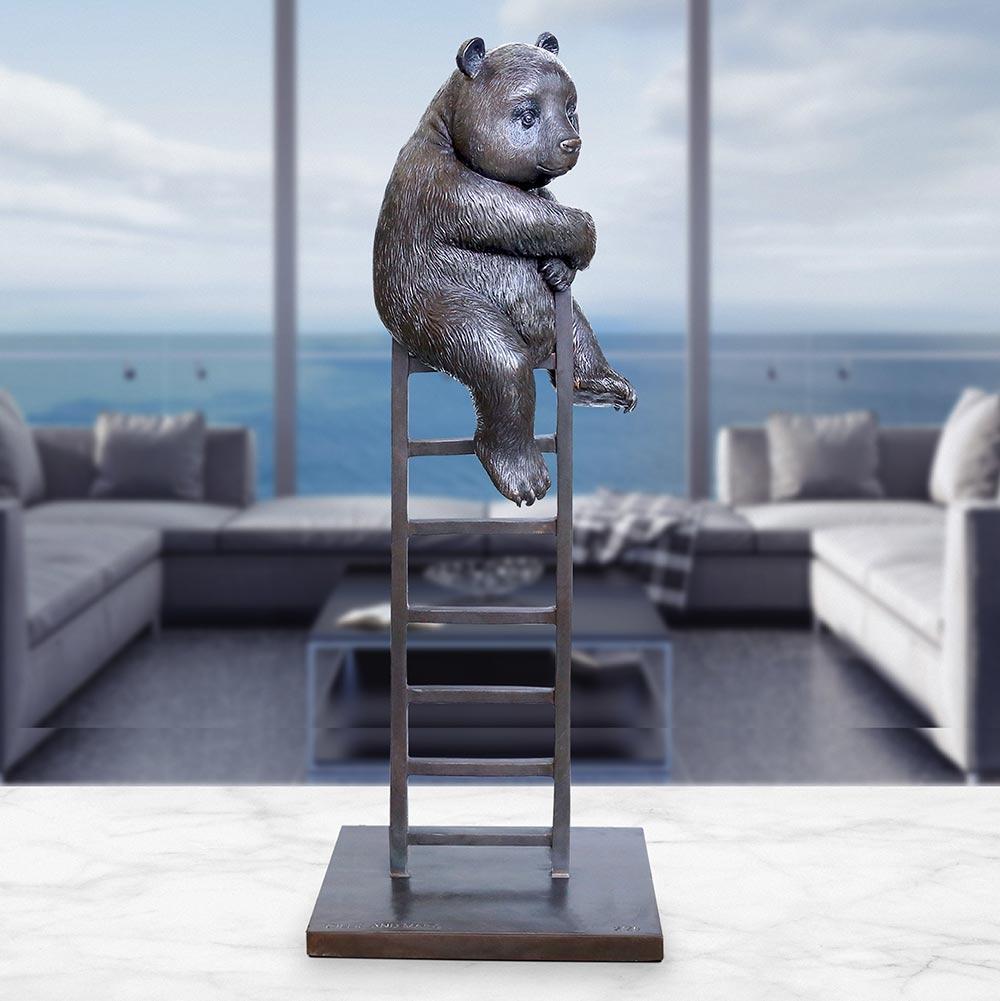 Gillie and Marc Schattner Figurative Sculpture - Authentic Bronze Panda reaches new heights sculpture by Gillie and Marc