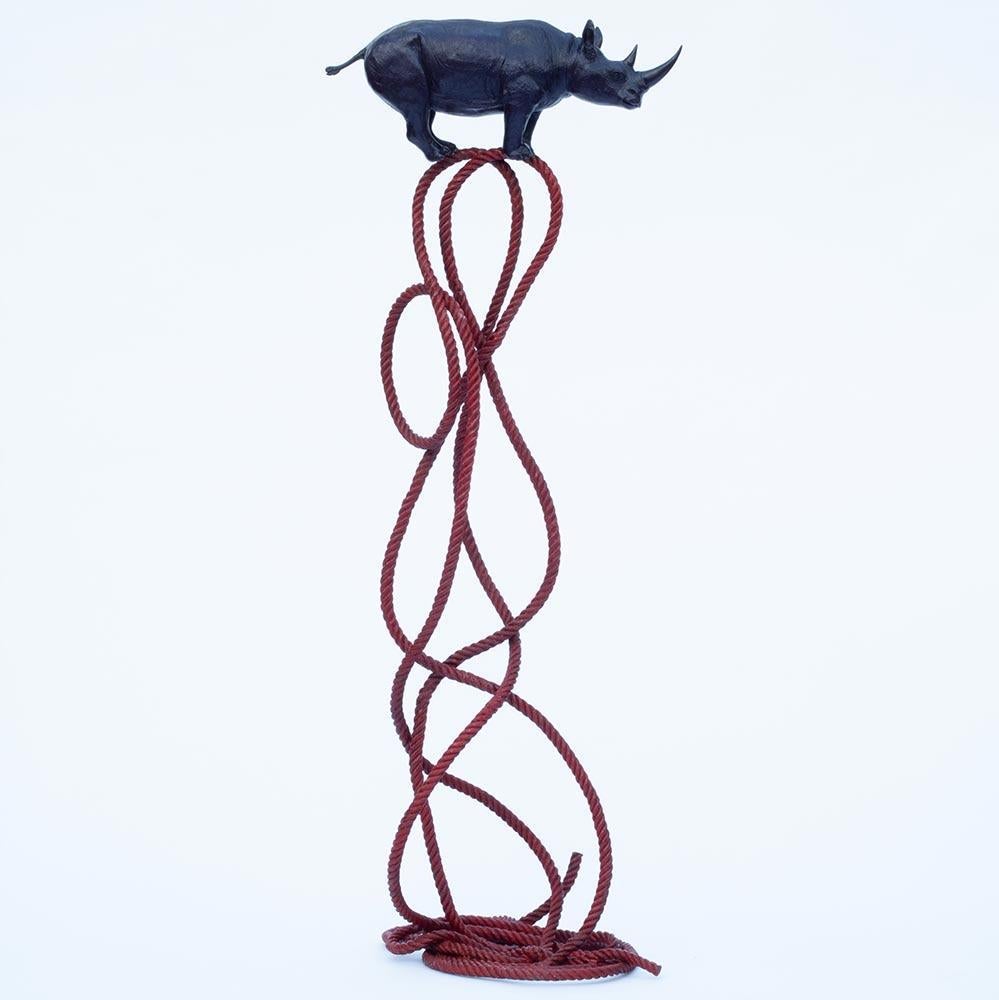 Sculpture Art - Bronze - Gillie and Marc - Purple Rhino - Red Rope - Wildlife 