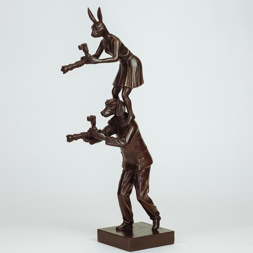 rabbit and dog statue