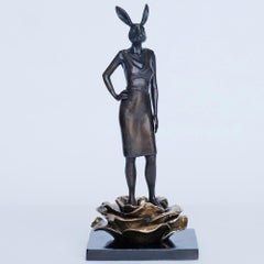 Authentic Bronze Rabbit Woman Stood For Equality Sculpture by Gillie and Marc